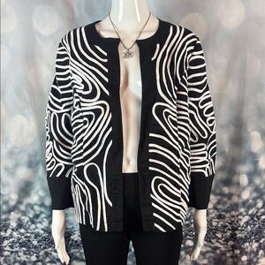 Chico's Black and White Swirl open Front Cotton Blazer sz 2 (L)